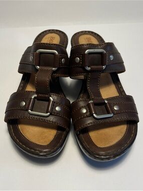 Born Women's Leather Slides Sandals Wedge Heel Size 8